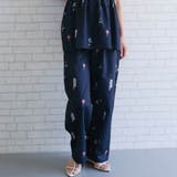 ネイビー | 花柄ワイドパンツ レディース 春 夏 秋 M | aquagarage