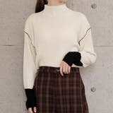 エクリュ×ブラック | ボトルネック配色リブニットトップス 春 秋 冬 M レディース | aquagarage