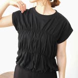 ブラック | フレンチスリーブギャザーティアードトップス 春 夏 M | aquagarage