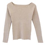 グレージュ | トレンドのスクエアネックが大人可愛い印象のスクエアネックリブニットトップス | aquagarage