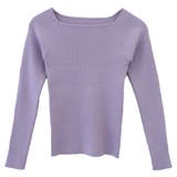 スモークブルー | トレンドのスクエアネックが大人可愛い印象のスクエアネックリブニットトップス | aquagarage