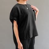 ブラック | シアー感のある涼しげな肌触りのタックスリーブブラウス | aquagarage