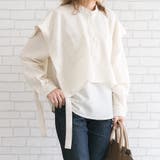 アイボリー | さらっとした肌触りの袖口リボンレイヤード長袖ブラウス | aquagarage