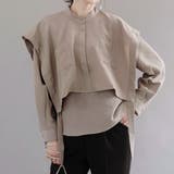 グレージュ | さらっとした肌触りの袖口リボンレイヤード長袖ブラウス | aquagarage