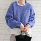 ブルー | ラウンドネックショート丈ニットトップス | aquagarage