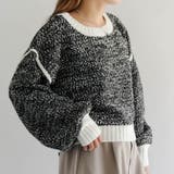 ブラック | 配色MIXニットトップス 秋 冬 M レディース | aquagarage