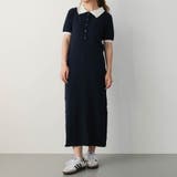 ネイビー | バイカラー襟付きニットワンピース 春 夏 M | aquagarage