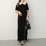 ブラック | バイカラー襟付きニットワンピース 春 夏 M | aquagarage