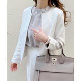 オフホワイト | セレモニーでもデイリーでも着回しできる!上品ツイード素材ノーカラージャケット パ… | aquagarage