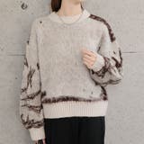 アイボリー | やわらかな色合いと独特な柄が印象的!ニュアンス柄ニットトップス | aquagarage