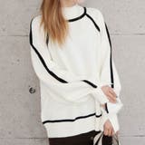 オフホワイト | 配色の切り替えデザインがアクセント!カシミアタッチ配色ニットトップス | aquagarage