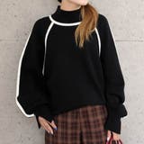 ブラック | 配色の切り替えデザインがアクセント!カシミアタッチ配色ニットトップス | aquagarage