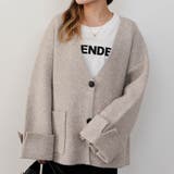 ベージュ | ワイドスリーブノーカラーニットジャケット 秋 冬 M  レディース | aquagarage