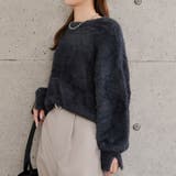 ネイビー | 思わず触れたくなるようなふわふわシャギー素材袖口スリットシャギーニットトップス | aquagarage