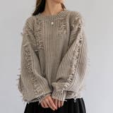 ベージュ | ダメージフリンジニットトップス 秋 冬 M レディース | aquagarage