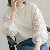 オフホワイト | 袖花柄シアー切替トップス 春 秋 冬 レディース | aquagarage