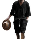 ブラック | セットアップ ジャガード織り 5分袖カットソー | ARCADE