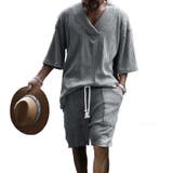 グレー | セットアップ ジャガード織り 5分袖カットソー | ARCADE