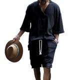 ネイビー | セットアップ ジャガード織り 5分袖カットソー | ARCADE