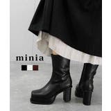 ワイドスクエアトゥの厚底ピースミドルブーツ トラックソール minia | minia | 詳細画像1
