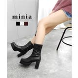 ブラック(PU) | ワイドスクエアトゥの厚底ピースミドルブーツ トラックソール minia | minia