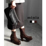 ブラウン(クロコ型押しPU) | ワイドスクエアトゥの厚底ピースミドルブーツ トラックソール minia | minia