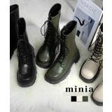 カーキ | スクエアコンバットミドルブーツ 約6cm厚底ヒール minia | minia