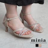 ベージュ | ラインストーンのキトゥンヒールサンダル 6 0cmヒール | minia