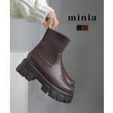 ダークブラウン | 伸縮リブニットで足首きゅ！厚底ニットブーツ 厚底ブーツ minia | minia