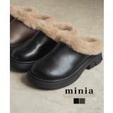 ブラック | 立体クッション入りふわもこファーサボ 3sm厚底 minia | minia