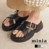 ブラック(PU) | ゴールドバックルのダブルクロスリラクシーサンダル 4 8cmヒール | minia
