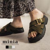 カーキ(スエード調PU) | ゴールドバックルのダブルクロスリラクシーサンダル 4 8cmヒール | minia
