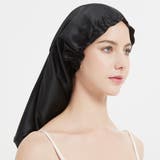 ブラック | ナイトキャップ レディース ヘアキャップ シルク調 後結びリボン 髪ケア用  | Aleh Te’enah