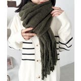 カーキ | ボリュームフリンジマフラー | Outfitter lab