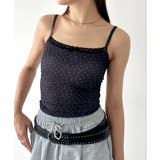 ブラック | カップ付き小花柄レースキャミソール | Outfitter lab