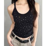 ブラック | サイドギャザーラインストーンキャミソール | Outfitter lab
