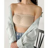 ベージュ | カップ付 ストラップレスフリルブラトップ | Outfitter lab