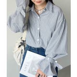 ブラック | 2WAY ボリュームスリーブ ルーズストライプシャツトップス | Outfitter lab