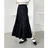ブラック | ベロアギャザーティアードロングスカート | Outfitter lab