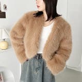 ノーカラーショートフェイクファーコート | Outfitter lab | 詳細画像20 