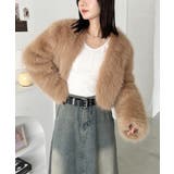 ベージュ | ノーカラーショートフェイクファーコート | Outfitter lab