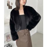 ブラック | ノーカラーショートフェイクファーコート | Outfitter lab