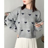 グレー | ラインハート柄長袖ニットトップス | Outfitter lab