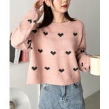 ピンク | ラインハート柄長袖ニットトップス | Outfitter lab