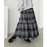 ブラック | チェック柄ティアードロングスカート | Outfitter lab