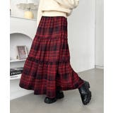 レッド | チェック柄ティアードロングスカート | Outfitter lab