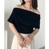 ブラック | ドレープオフショルダー半袖トップス | Outfitter lab