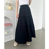 ブラック | 無地/チェック柄ティアードロングスカート | Outfitter lab