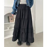 ブラック | フリルティアードフレアロングスカート | Outfitter lab