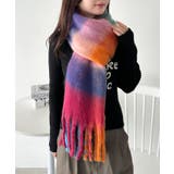 パープル | マルチチェックボリュームフリンジマフラー | Outfitter lab